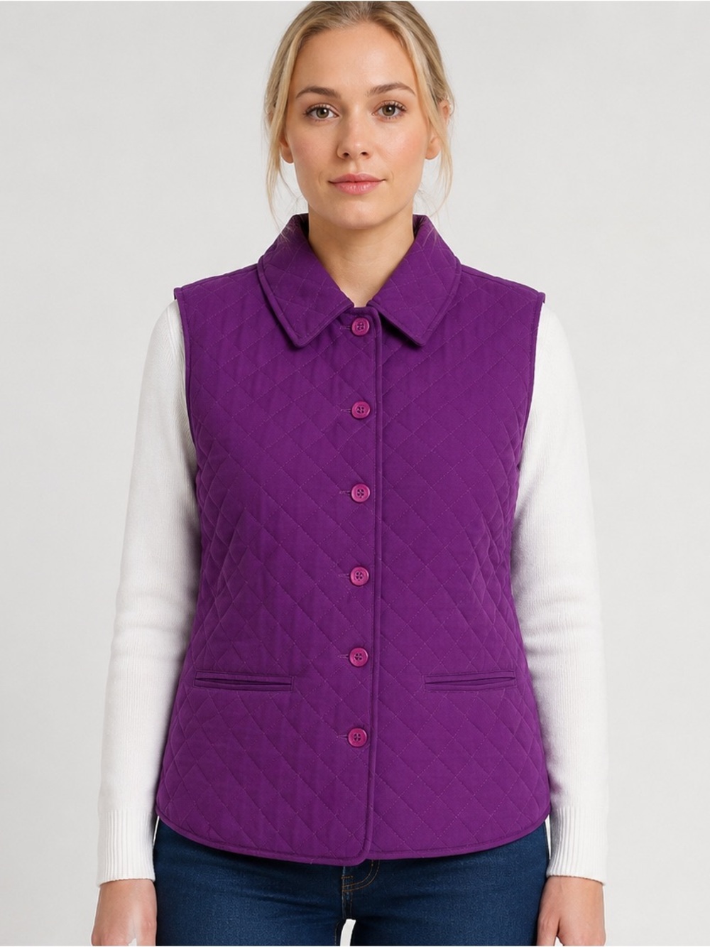 Drapers & Damons Purple Quilted Button Up Vest with Collar, Pockets Size P-Large - Picture 17 of 17